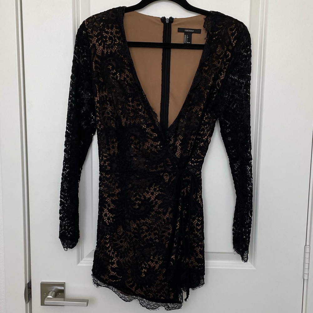 Forever 21 Size Small Black Lace Wrap Romper